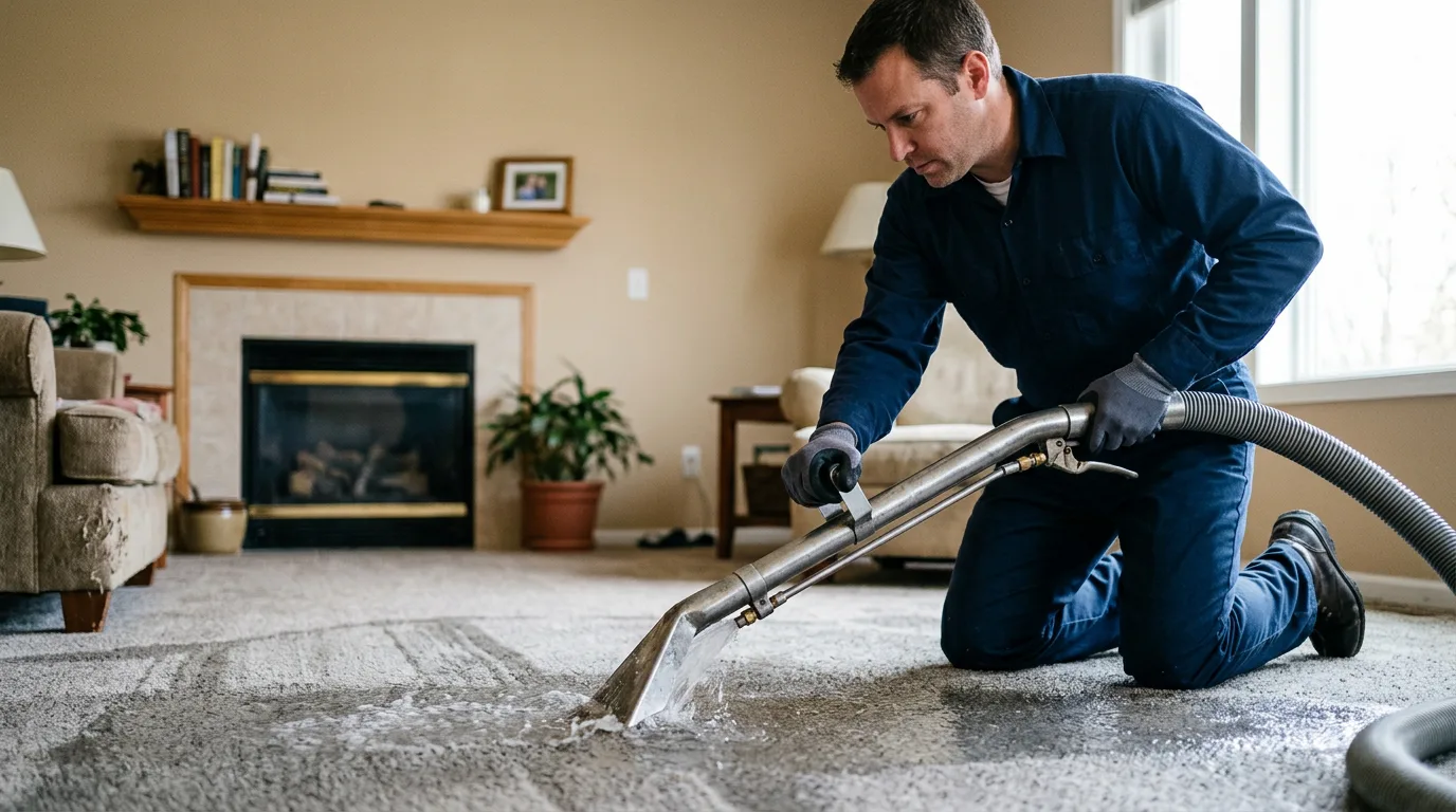 Water damage restoration technician working near Iron Ridge, WI